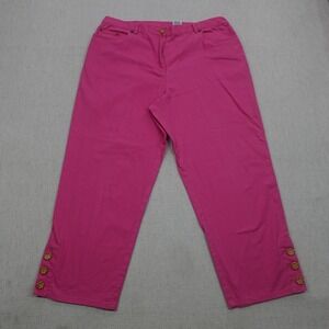 Ruby Rd Pants Womens 14 Pink Stretch Button Capri Cropped Casual Cotton Spandex